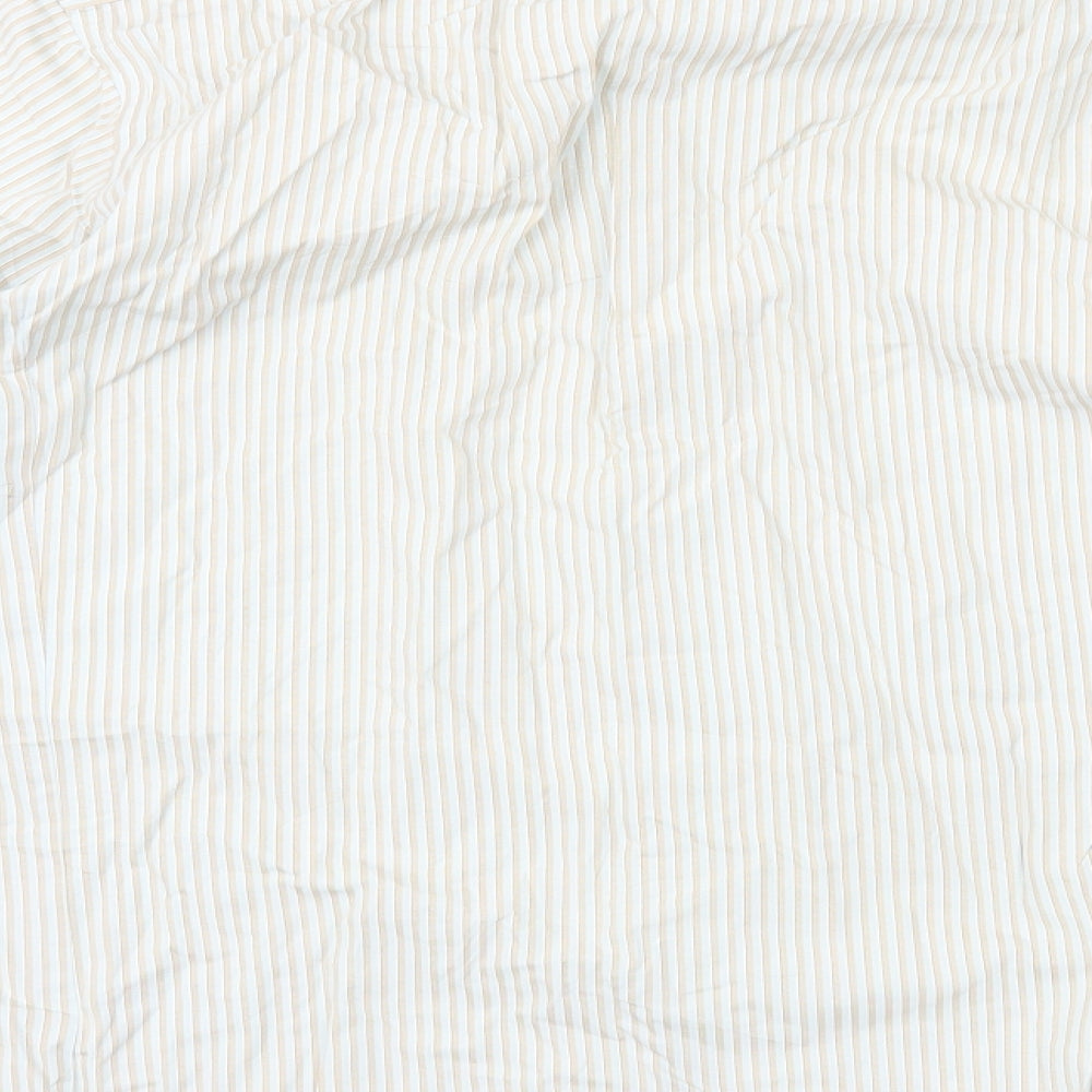 Claiborne Mens Ivory Striped Cotton Dress Shirt Size M Collared Button