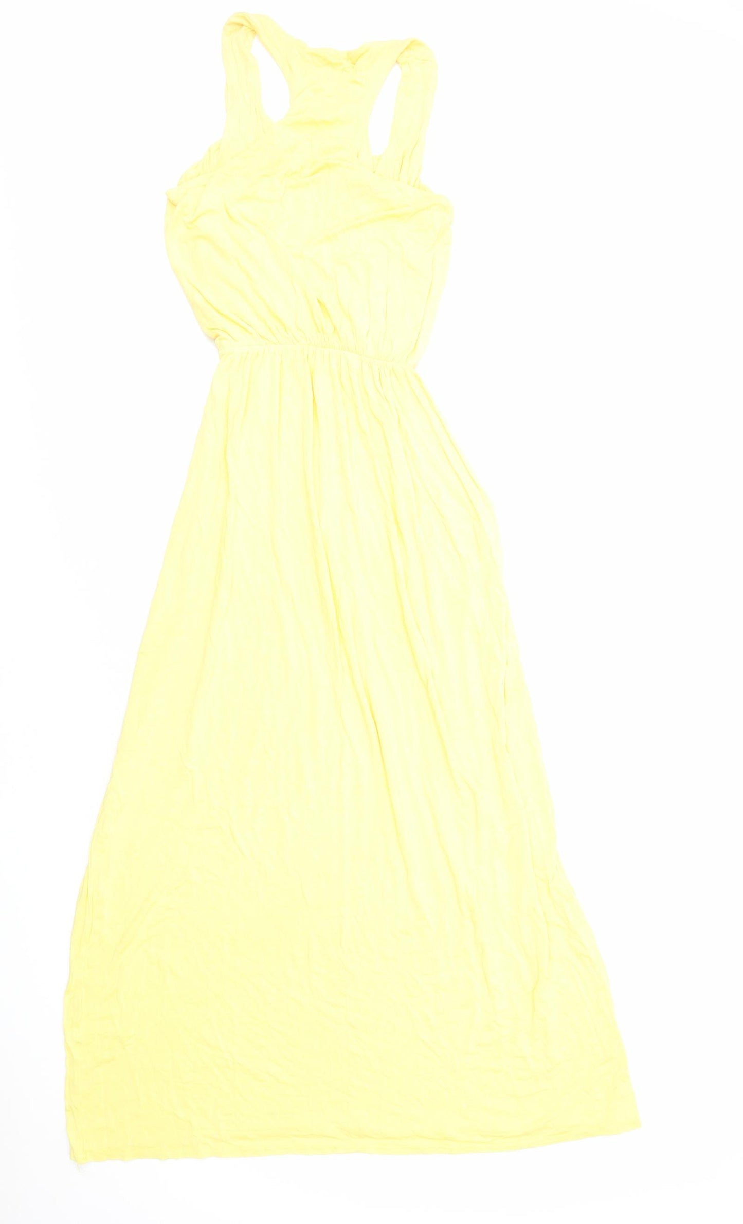 Boohoo Womens Yellow Viscose Maxi Size 10 Scoop Neck Pullover