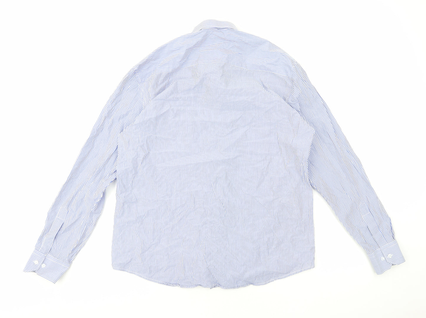 Preworn Mens Blue Striped Cotton Dress Shirt Size S Collared Button