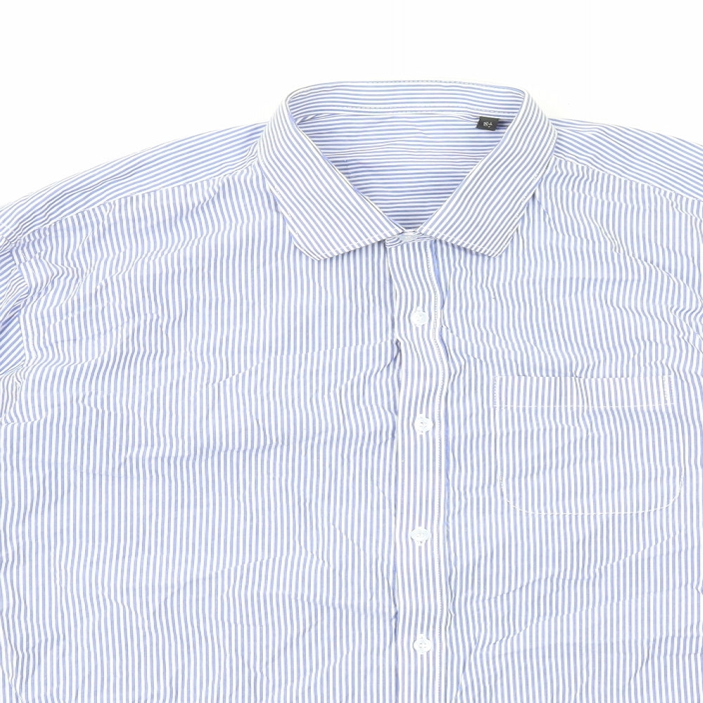 Preworn Mens Blue Striped Cotton Dress Shirt Size S Collared Button