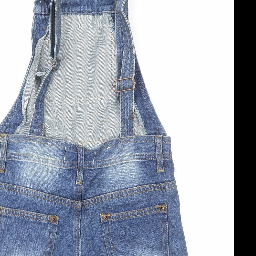 Boohoo Womens Blue Cotton Shorts One-Piece Size 10 Button