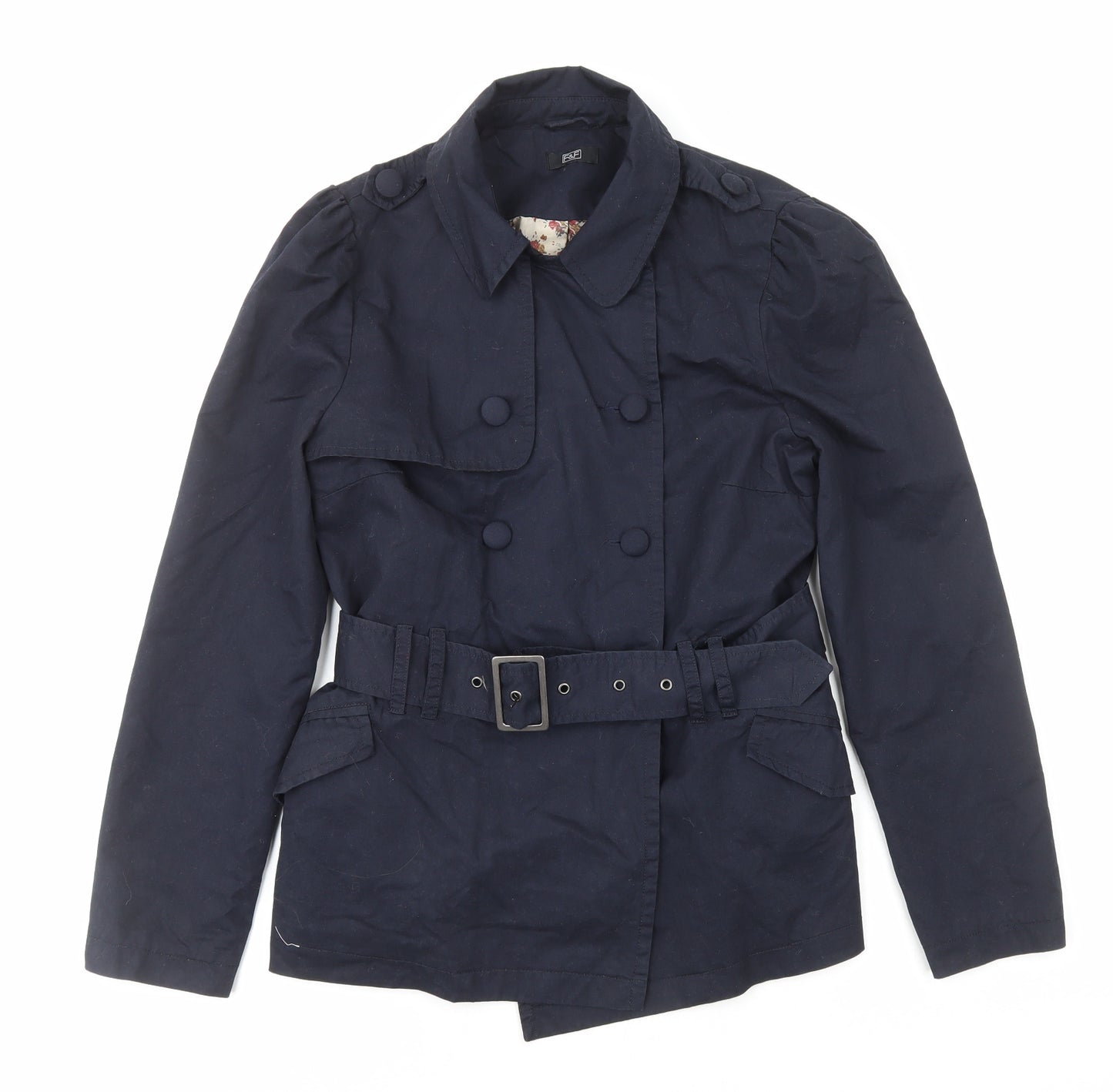 F&F Womens Blue Overcoat Jacket Size 12 Button