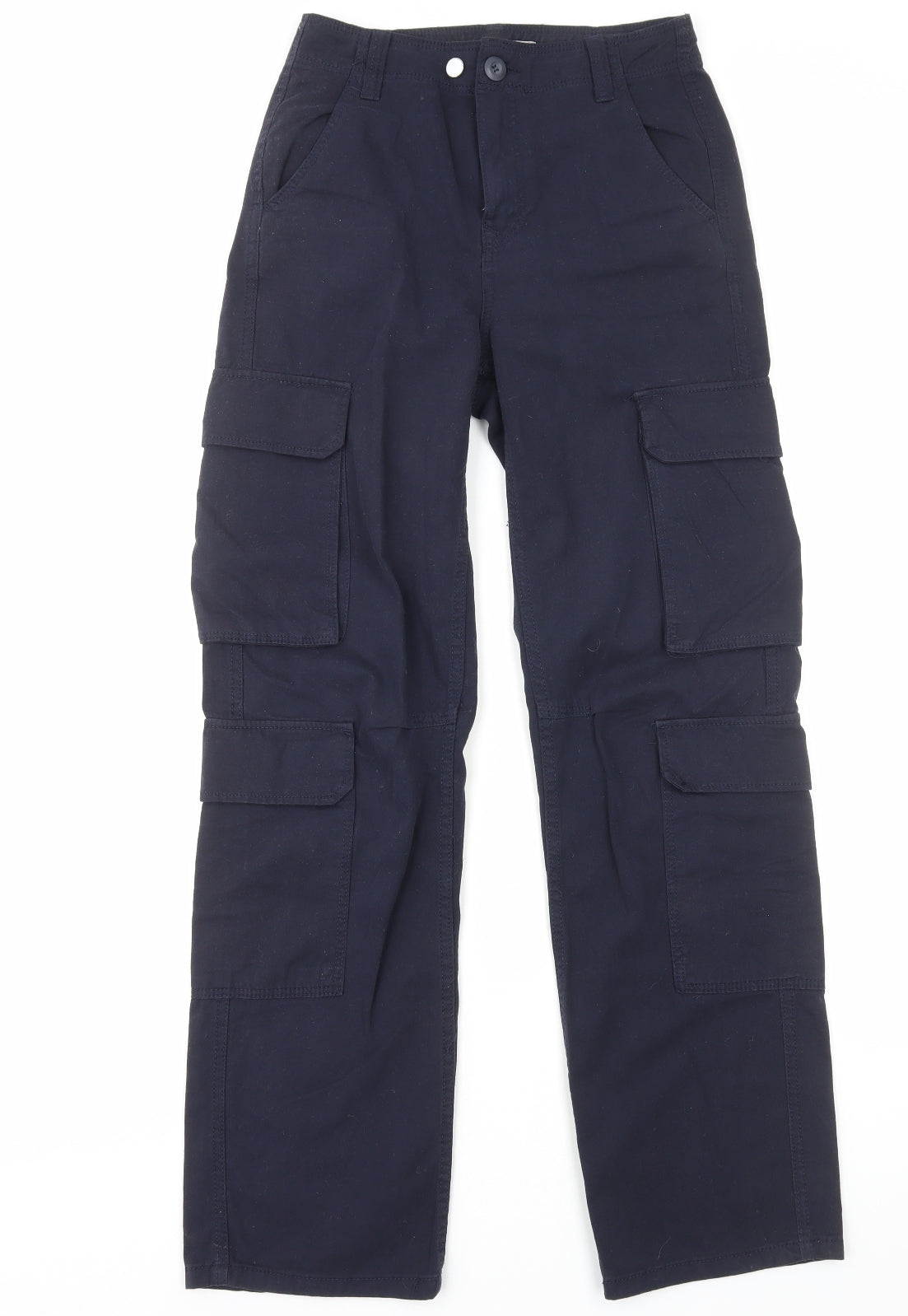 Bershka Womens Blue Cotton Cargo Trousers Size 6 Regular Zip