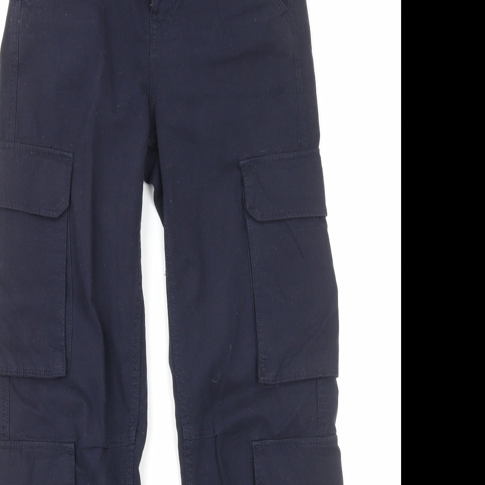 Bershka Womens Blue Cotton Cargo Trousers Size 6 Regular Zip