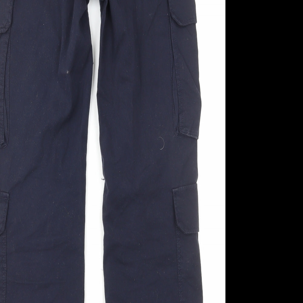 Bershka Womens Blue Cotton Cargo Trousers Size 6 Regular Zip