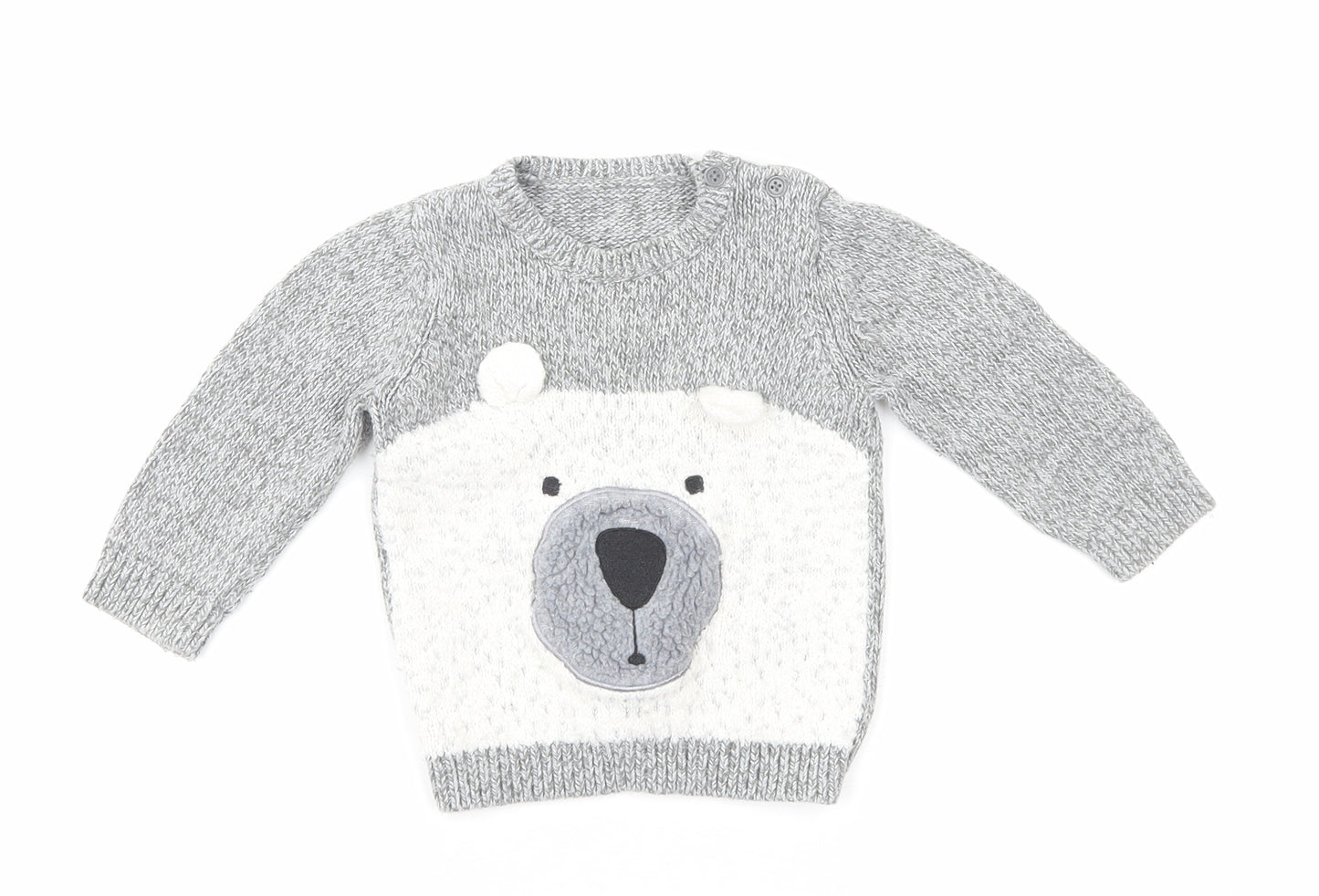 George Baby Grey Cotton Pullover Jumper Size 6-9 Months Pullover - Polar Bear