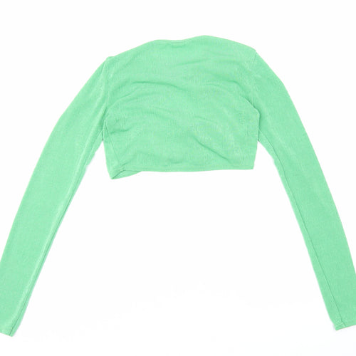 PRETTYLITTLETHING Womens Green Polyester Cropped Blouse Size 8 Round Neck