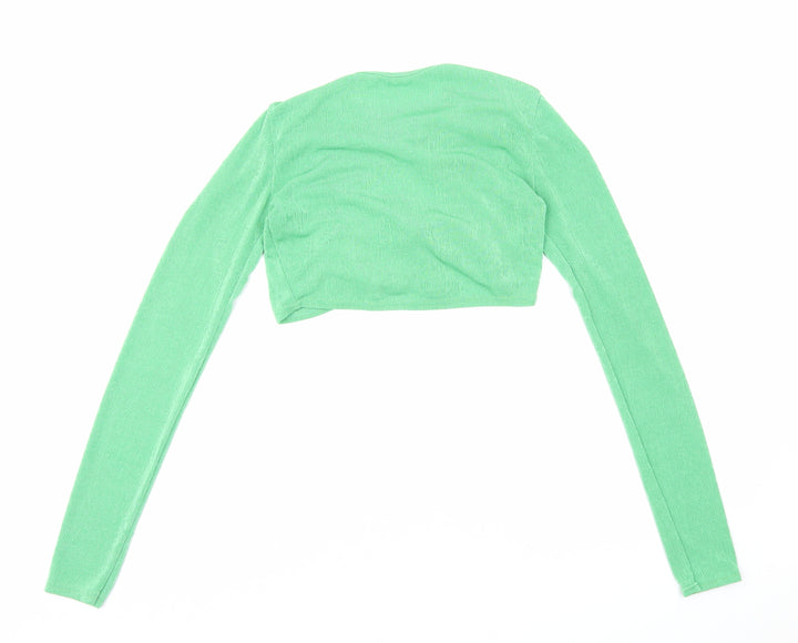 PRETTYLITTLETHING Womens Green Polyester Cropped Blouse Size 8 Round Neck
