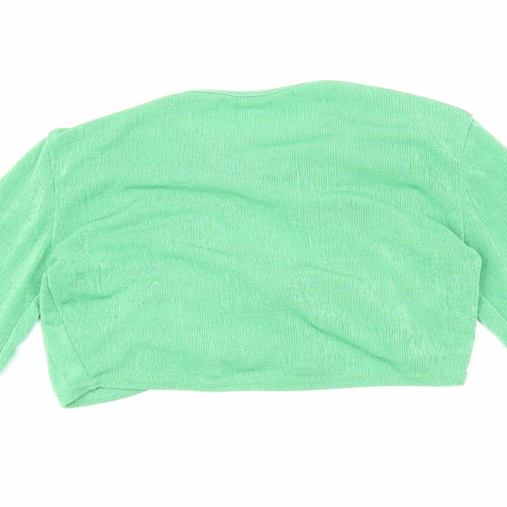 PRETTYLITTLETHING Womens Green Polyester Cropped Blouse Size 8 Round Neck