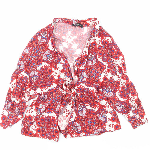 Gdg Actuel Womens Red V-Neck Paisley Viscose Tunic Jumper Size M