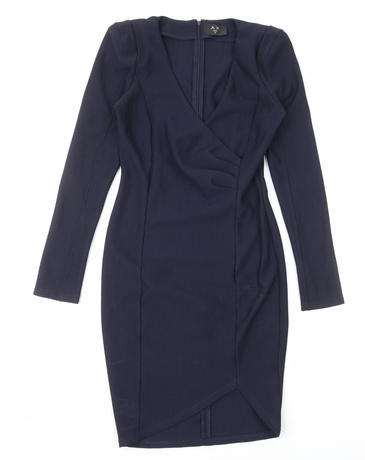 AX Paris Womens Blue Polyester Bodycon Size 12 V-Neck Zip