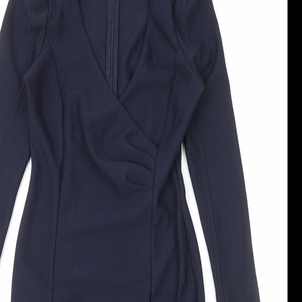 AX Paris Womens Blue Polyester Bodycon Size 12 V-Neck Zip