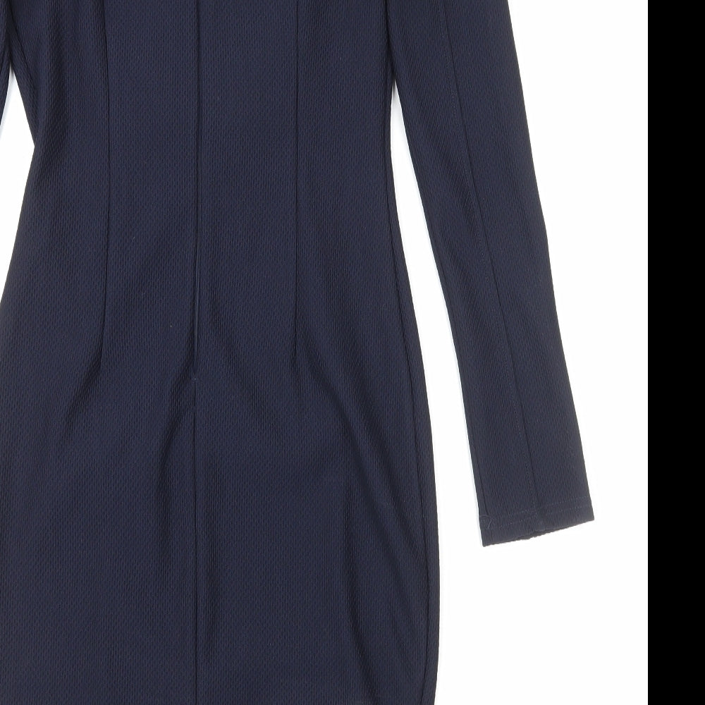 AX Paris Womens Blue Polyester Bodycon Size 12 V-Neck Zip