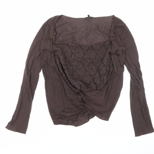 Marks and Spencer Womens Brown Floral Lyocell Basic Blouse Size 16 Square Neck