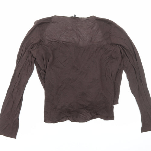 Marks and Spencer Womens Brown Floral Lyocell Basic Blouse Size 16 Square Neck