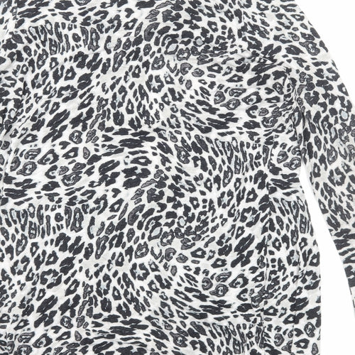 H&M Womens Grey V-Neck Animal Print Viscose Cardigan Jumper Size S
