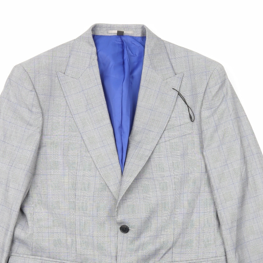 Marks and Spencer Mens Grey Plaid Polyester Jacket Blazer Size S