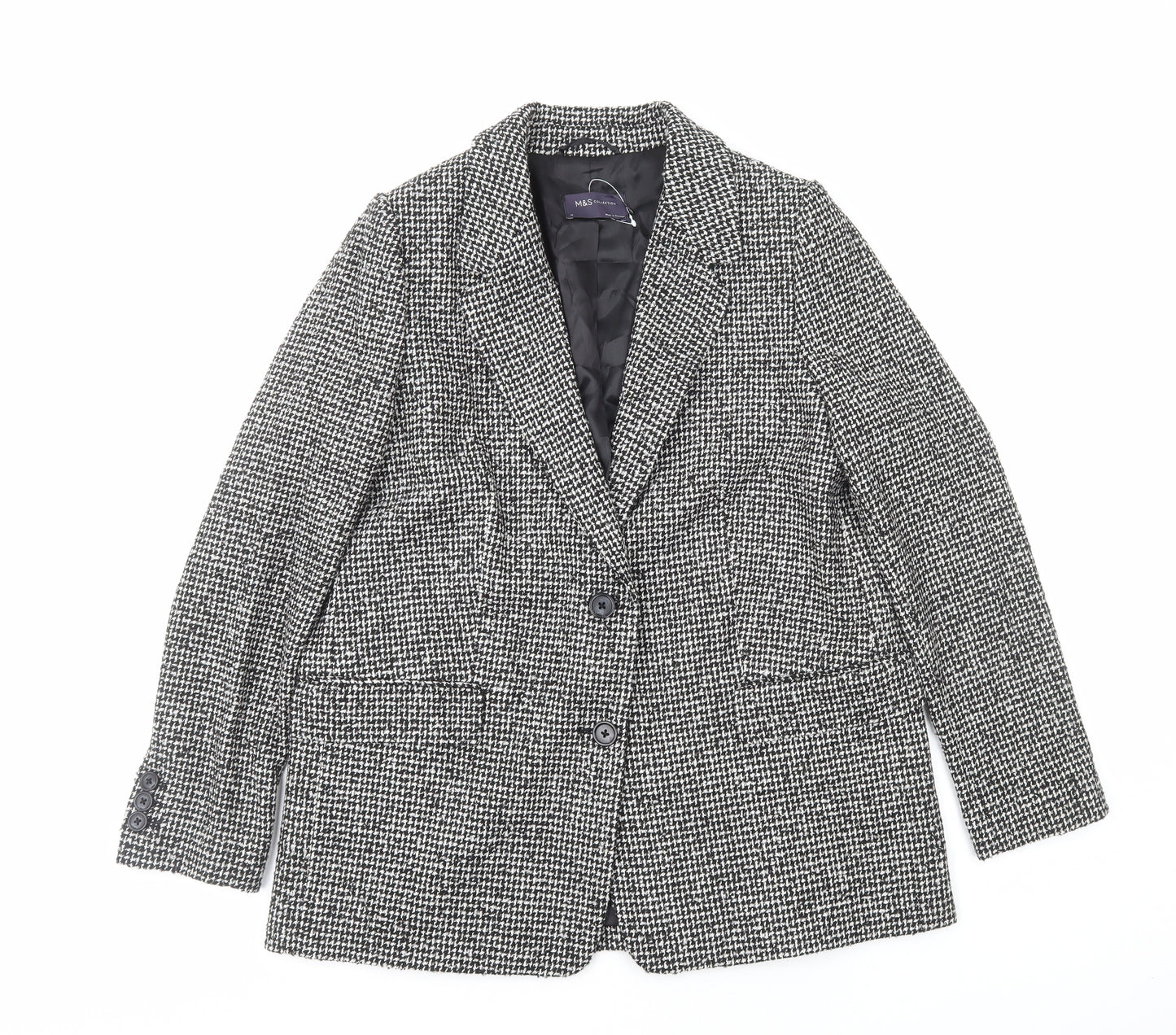 Marks and Spencer Womens Black Geometric Jacket Blazer Size 14 Button