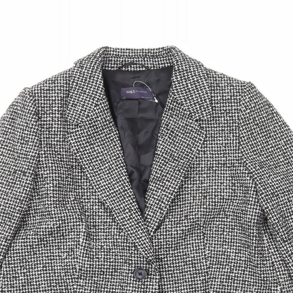 Marks and Spencer Womens Black Geometric Jacket Blazer Size 14 Button