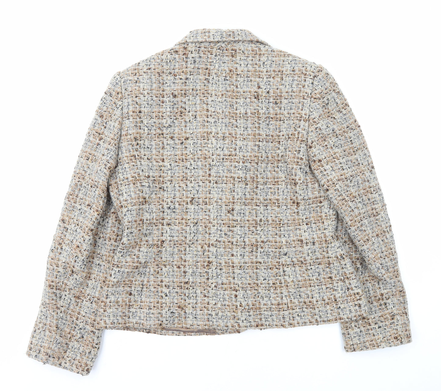 CC Womens Brown Geometric Jacket Blazer Size 14 Button