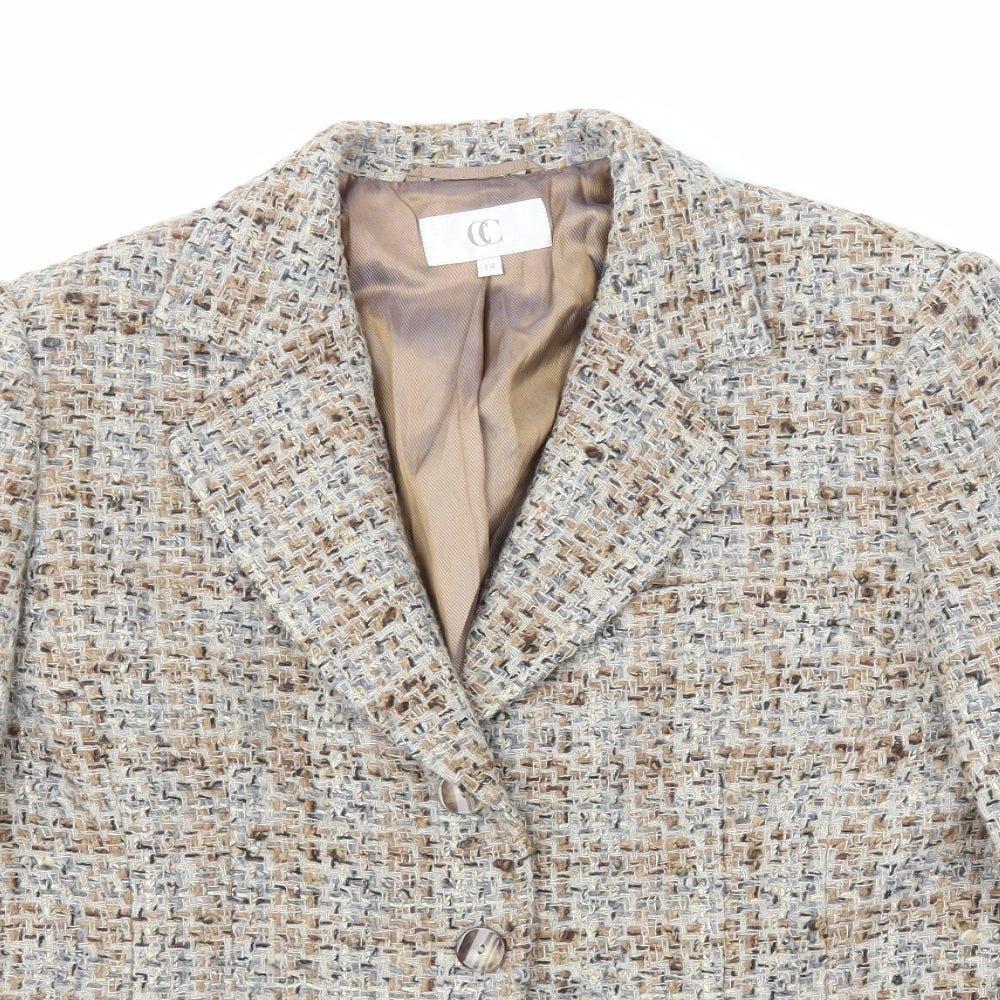 CC Womens Brown Geometric Jacket Blazer Size 14 Button