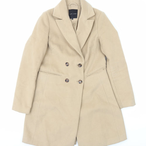 New Look Womens Beige Pea Coat Coat Size 8 Button
