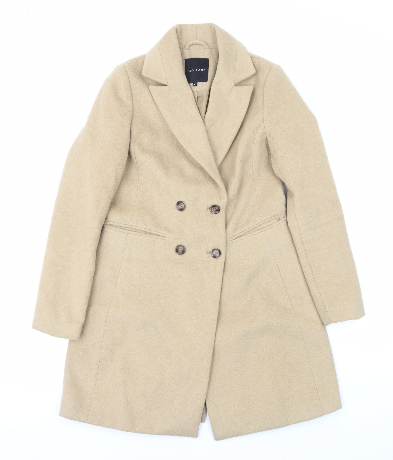 New Look Womens Beige Pea Coat Coat Size 8 Button