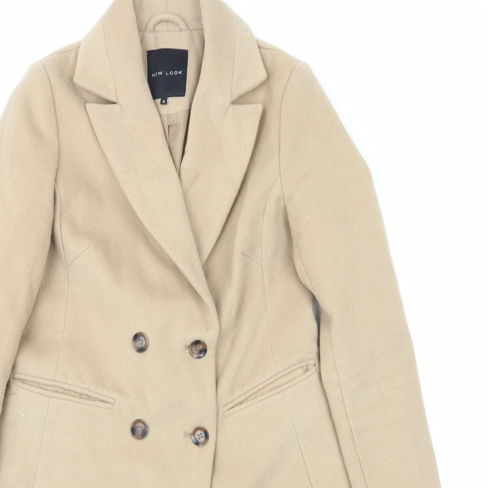 New Look Womens Beige Pea Coat Coat Size 8 Button
