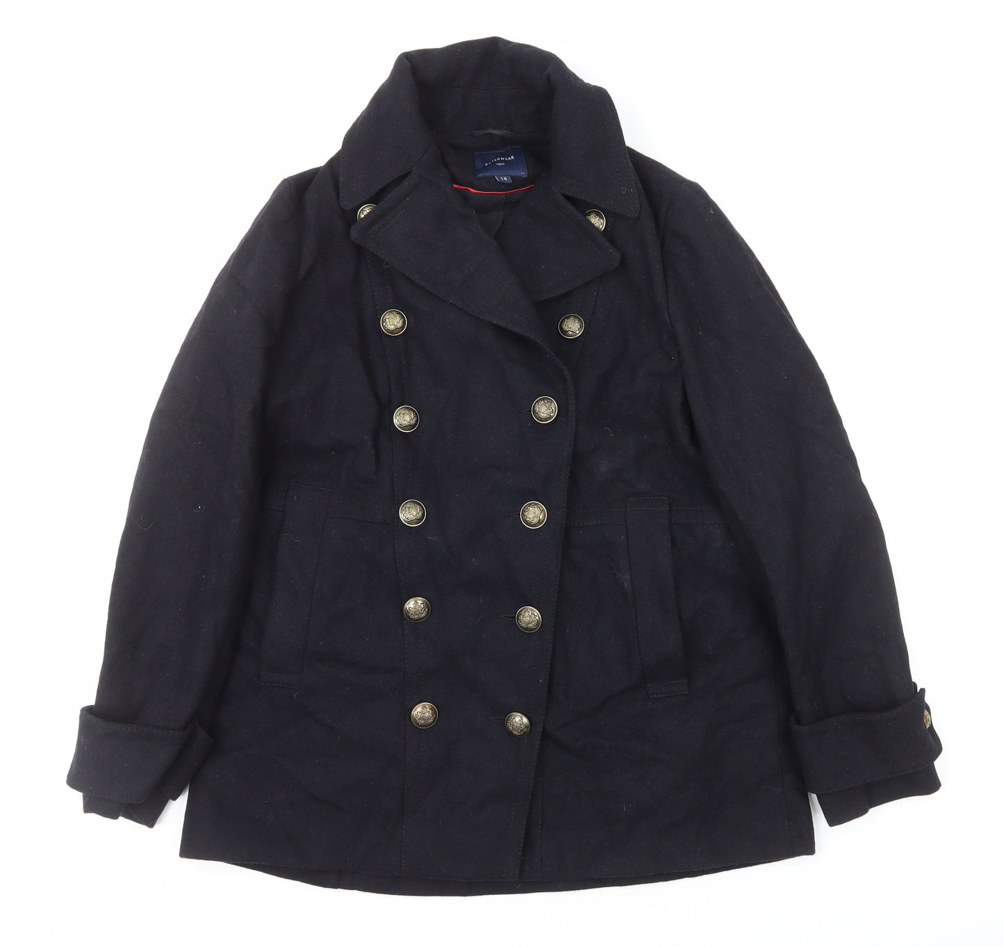 NEXT Womens Blue Pea Coat Jacket Size 14 Button