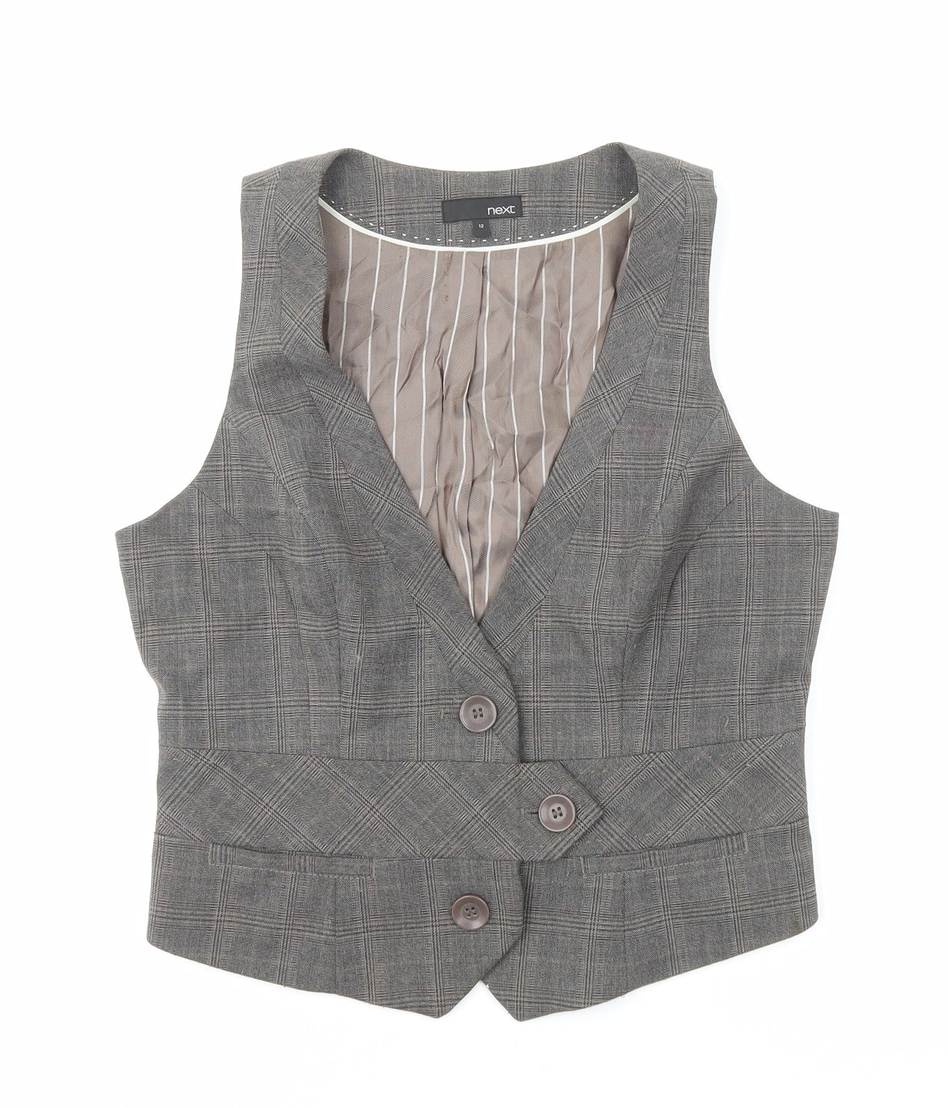 NEXT Womens Brown Plaid Polyester Jacket Suit Waistcoat Size 12