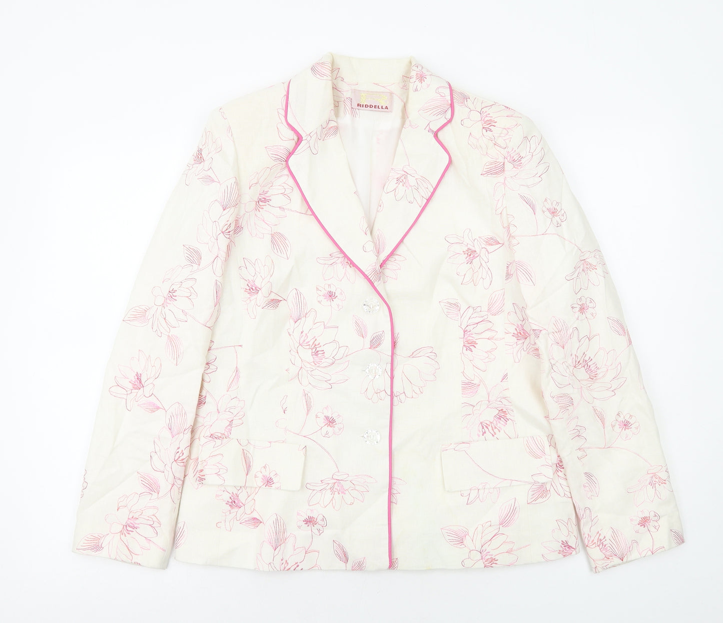 Ridella Womens White Floral Jacket Blazer Size 12 Button