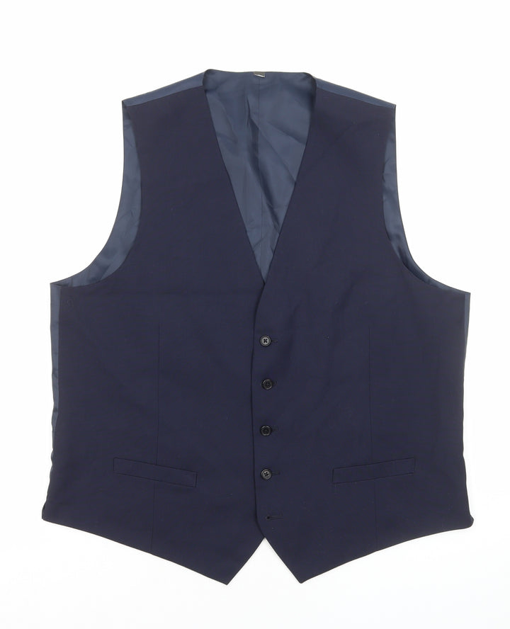 Marks and Spencer Mens Blue Polyester Jacket Suit Waistcoat Size L