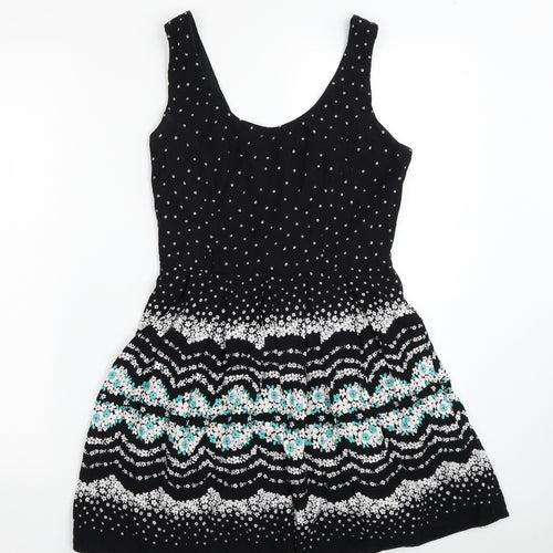 Debenhams Womens Black Floral Viscose Tank Dress Size 8 Scoop Neck Pullover