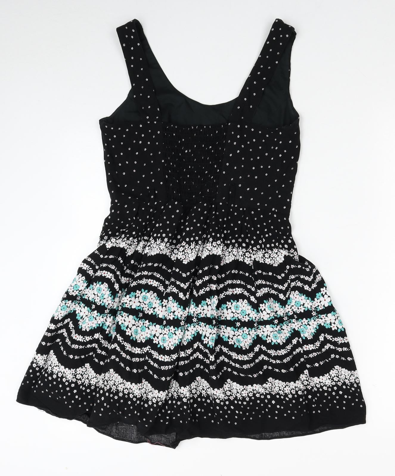 Debenhams Womens Black Floral Viscose Tank Dress Size 8 Scoop Neck Pullover