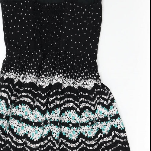 Debenhams Womens Black Floral Viscose Tank Dress Size 8 Scoop Neck Pullover