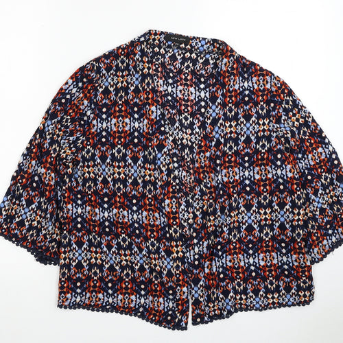 New Look Womens Multicoloured Geometric Viscose Basic Button-Up Size 14 Round Neck