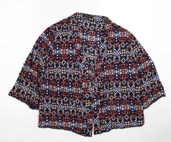 New Look Womens Multicoloured Geometric Viscose Basic Button-Up Size 14 Round Neck