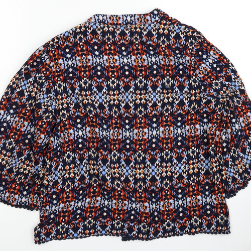 New Look Womens Multicoloured Geometric Viscose Basic Button-Up Size 14 Round Neck