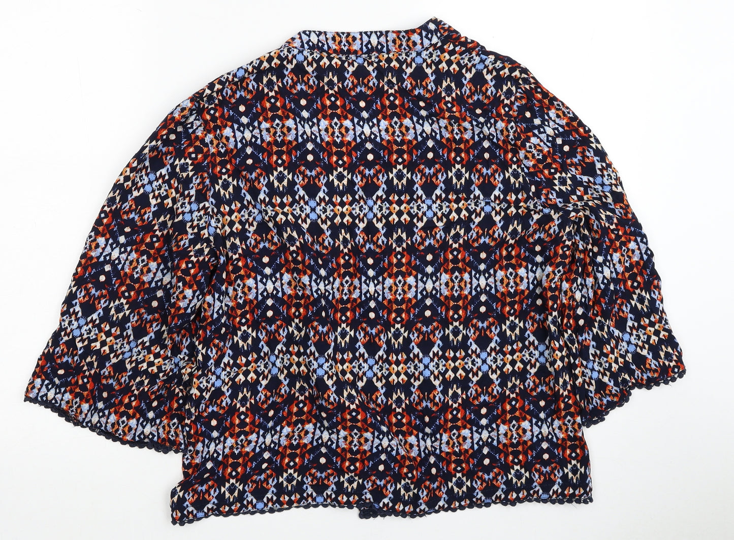 New Look Womens Multicoloured Geometric Viscose Basic Button-Up Size 14 Round Neck