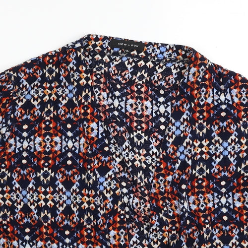 New Look Womens Multicoloured Geometric Viscose Basic Button-Up Size 14 Round Neck