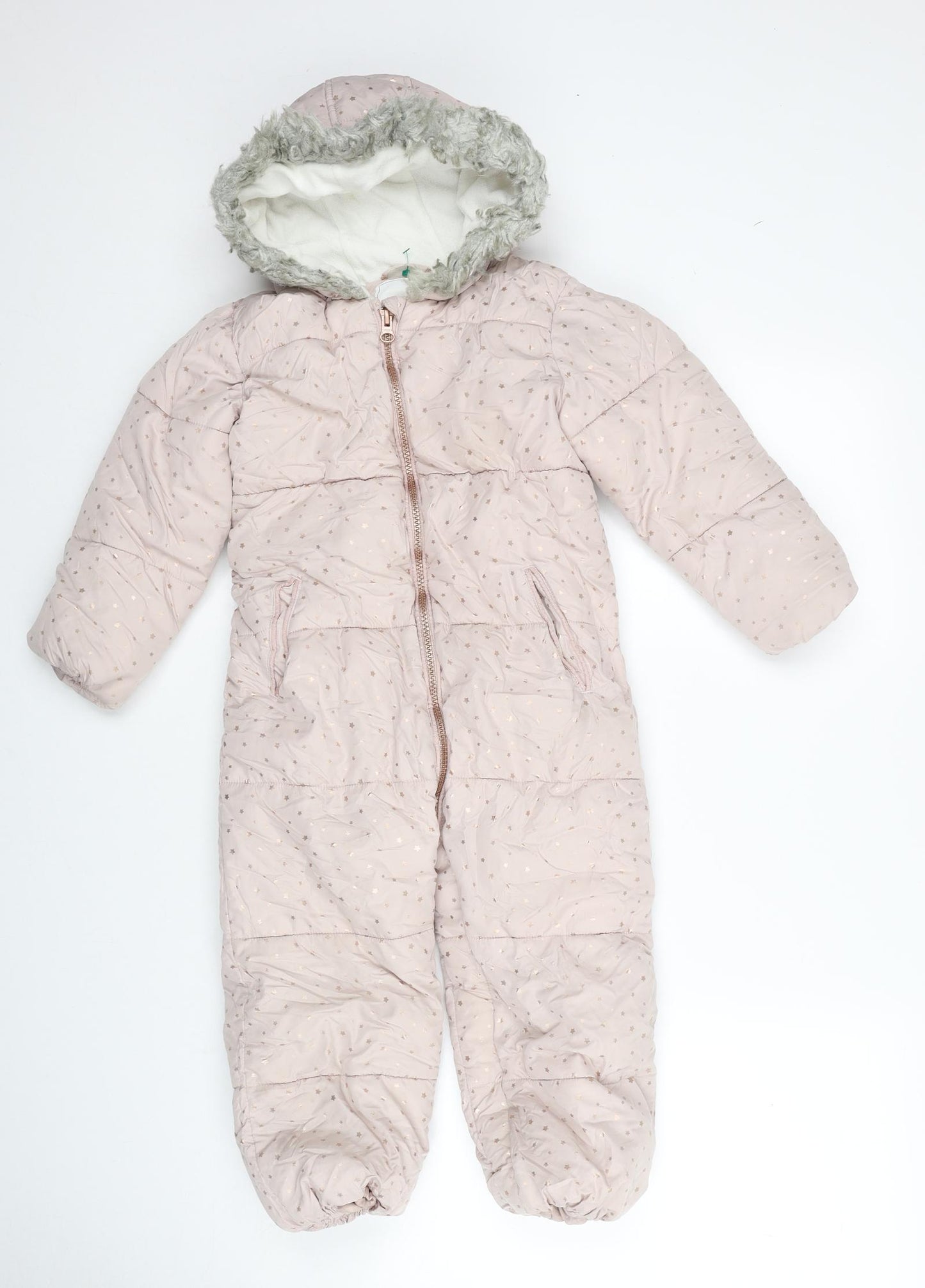 NEXT Girls Pink Polka Dot Quilted Snowsuit Size 3-4 Years Zip
