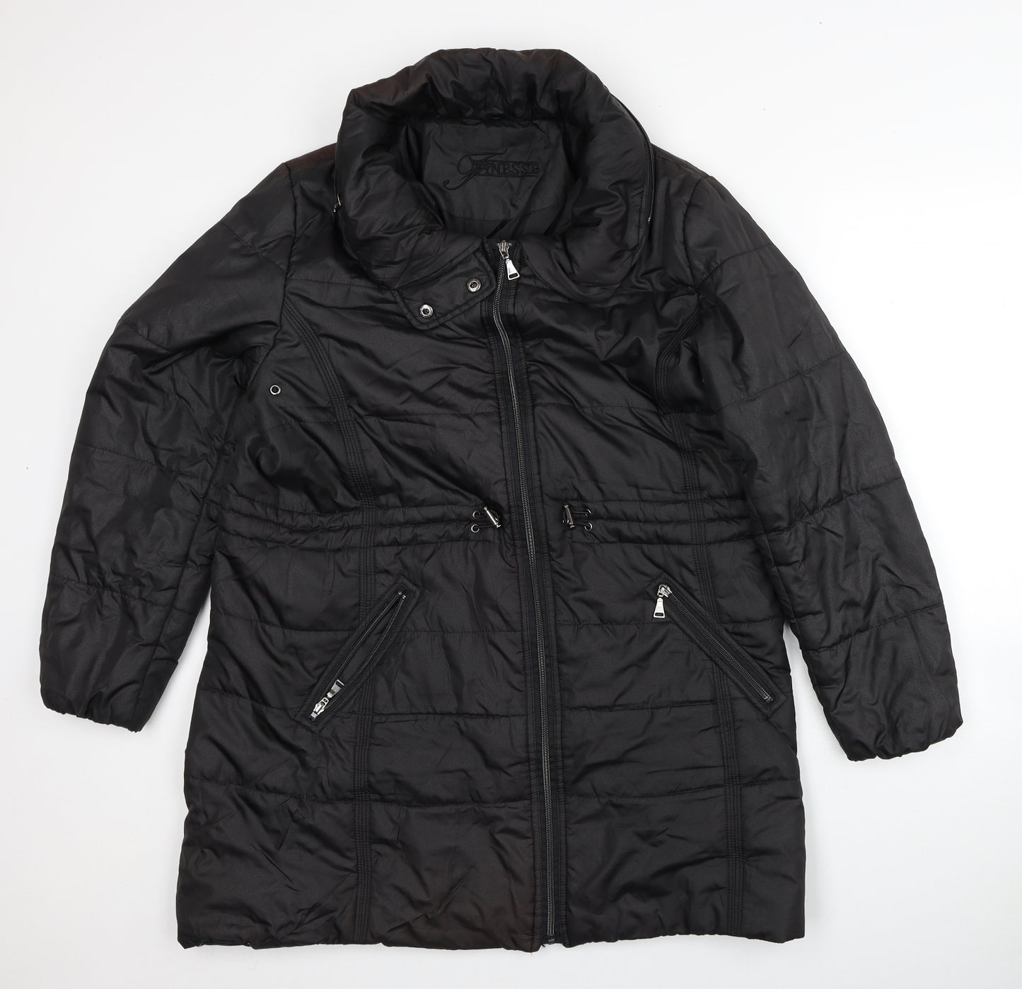Finesse Womens Black Quilted Coat Size 14 Zip
