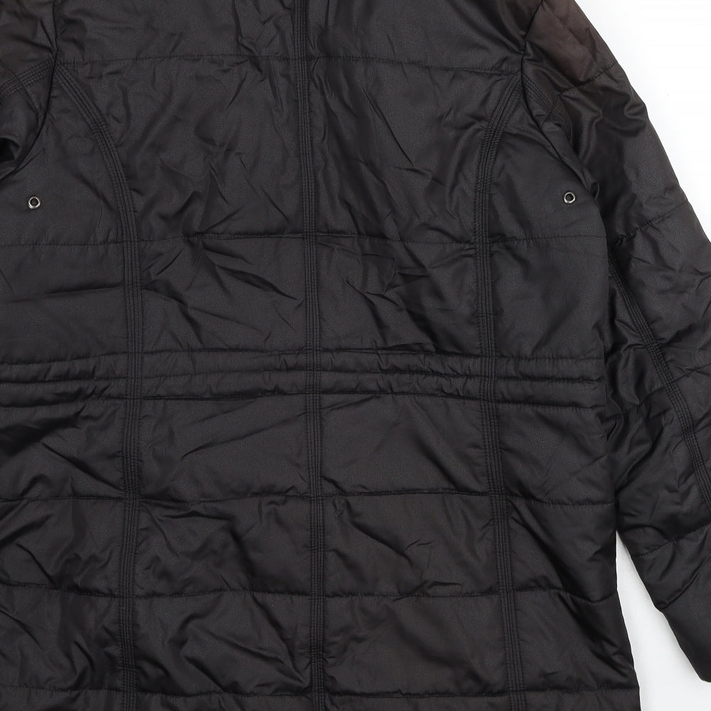 Finesse Womens Black Quilted Coat Size 14 Zip