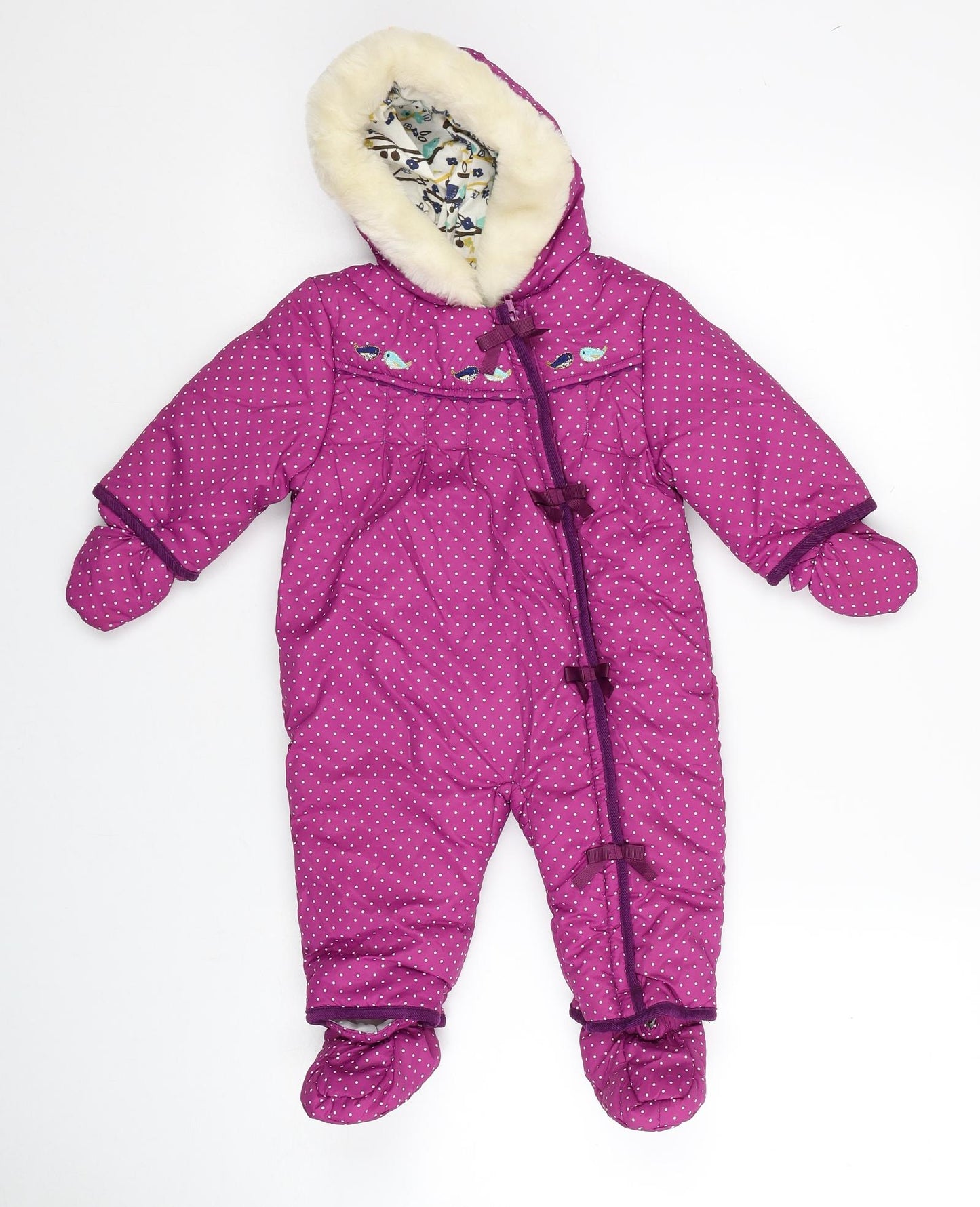 Mini Club Girls Purple Polka Dot Quilted Snowsuit Size 6-9 Months Zip