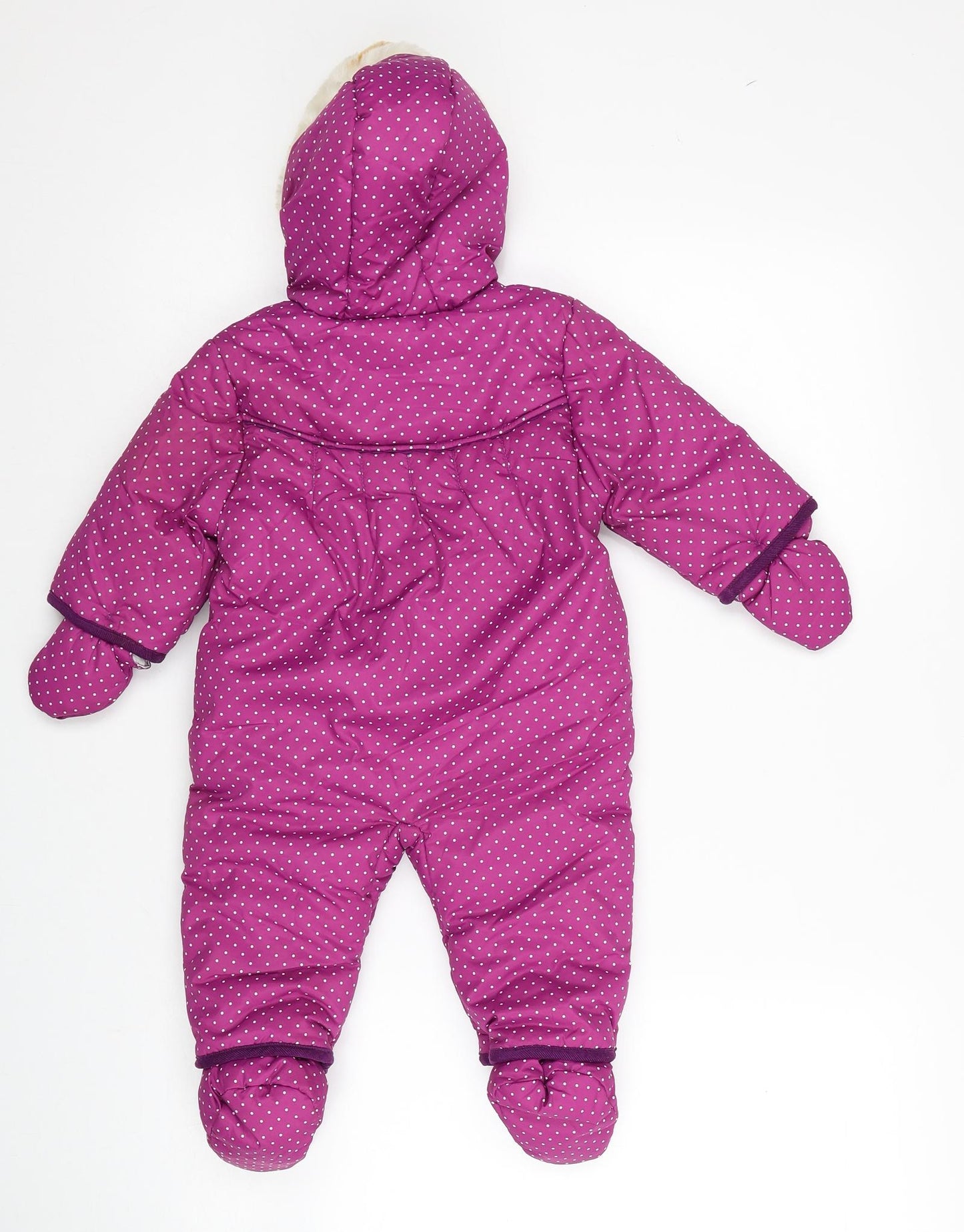 Mini Club Girls Purple Polka Dot Quilted Snowsuit Size 6-9 Months Zip