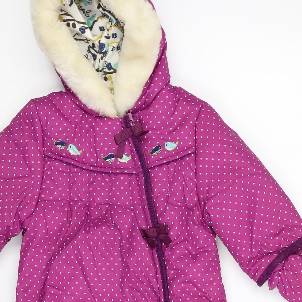 Mini Club Girls Purple Polka Dot Quilted Snowsuit Size 6-9 Months Zip