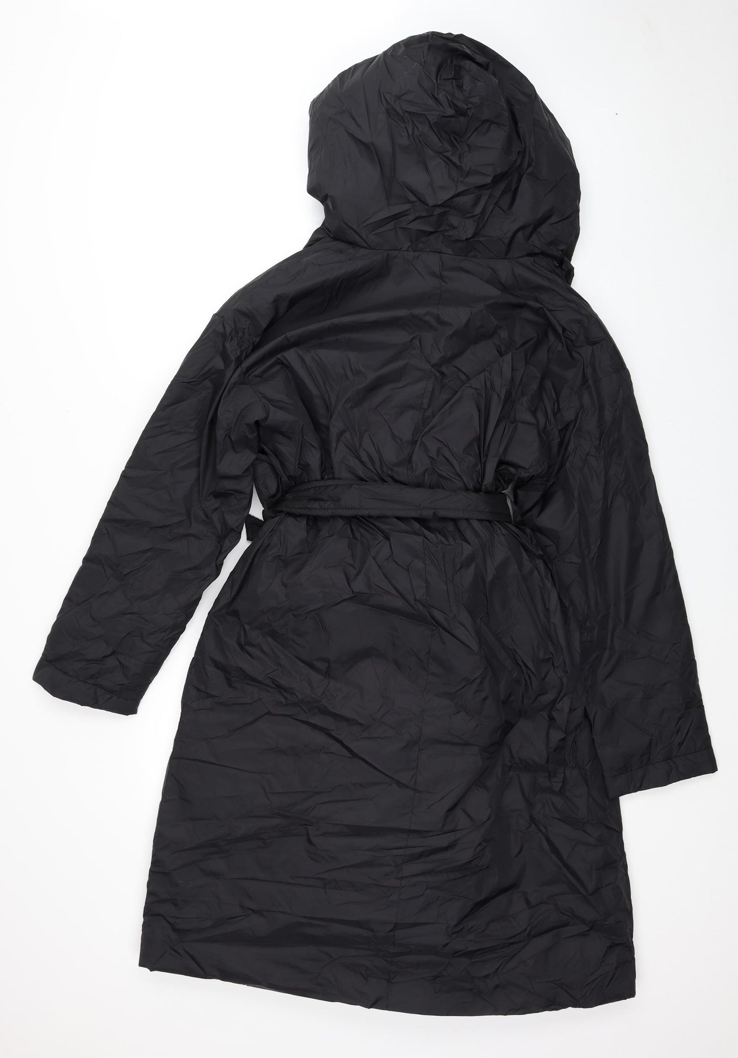 Zara Womens Black Quilted Coat Size XS Tie