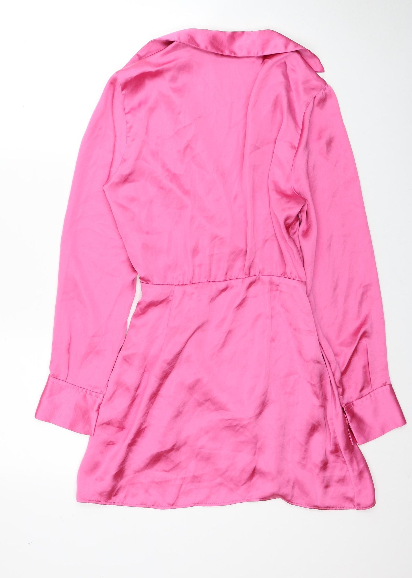 Zara Womens Pink Polyester Shirt Dress Size XS Collared Zip