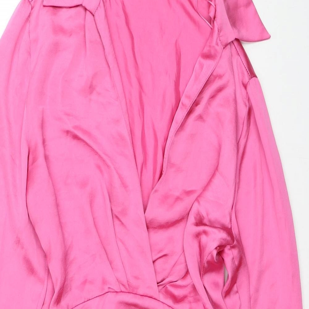 Zara Womens Pink Polyester Shirt Dress Size XS Collared Zip