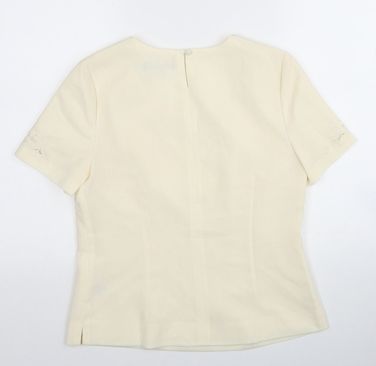 Jacques Vert Womens Ivory Polyester Basic T-Shirt Size 10 Round Neck - Lace detail